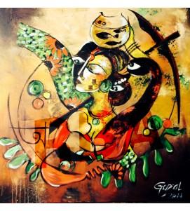 Buy The Omnipotent Mother Painting the original Mix Media On Canvas artwork by Indian-American artist Gopaal Seyn | RedBlueArts.com
