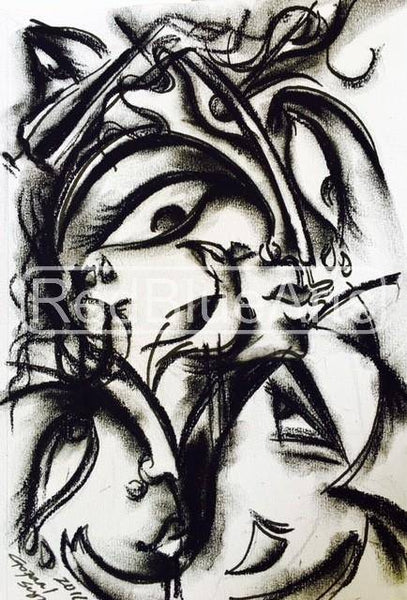 Buy Blessing From The Durga Family Painting the original Charcoal on Paper artwork by Indian-American artist Gopaal Seyn | RedBlueArts.com