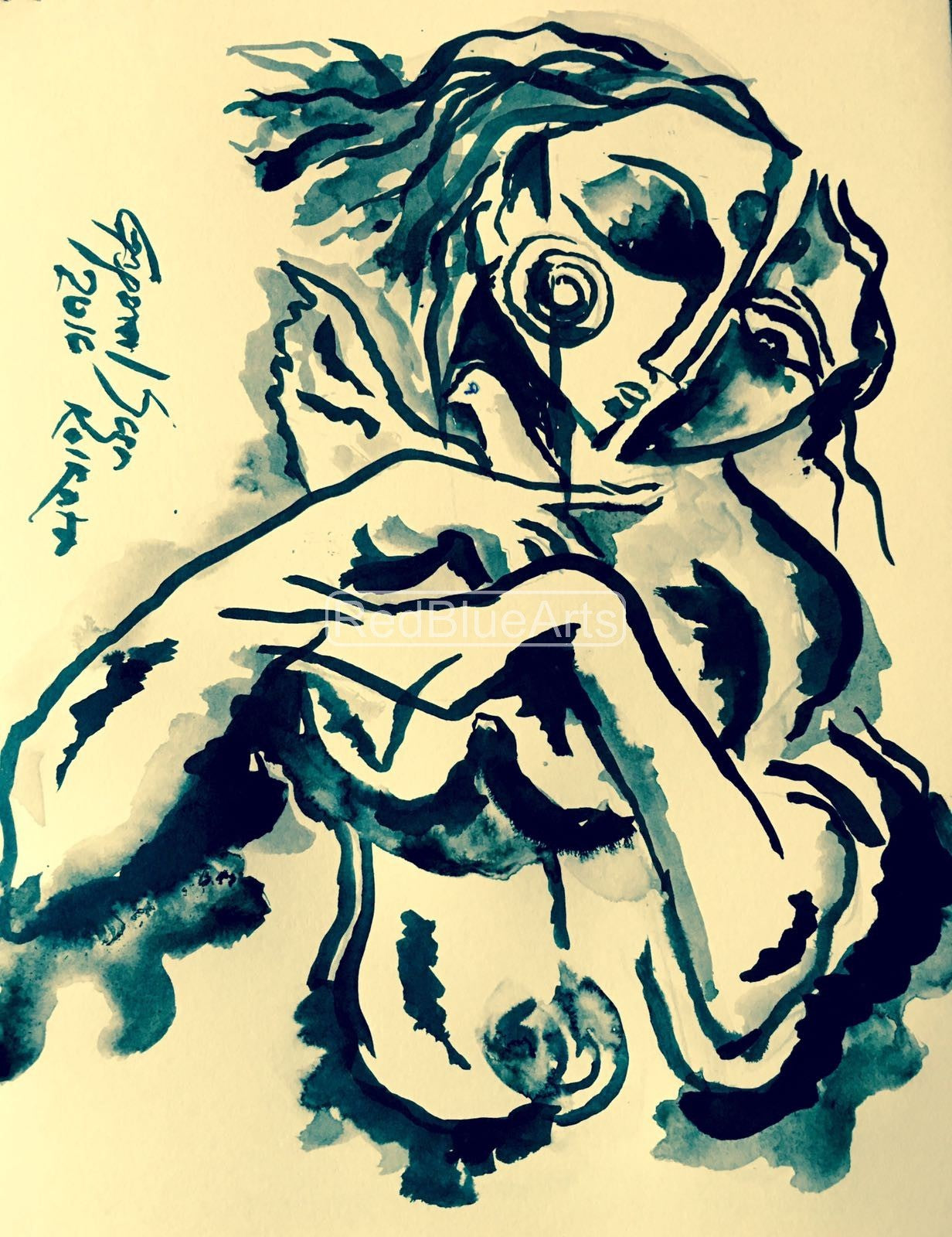 Buy Finds Peace (33) Painting the original Charcoal on Paper artwork by Indian-American artist Gopaal Seyn | RedBlueArts.com