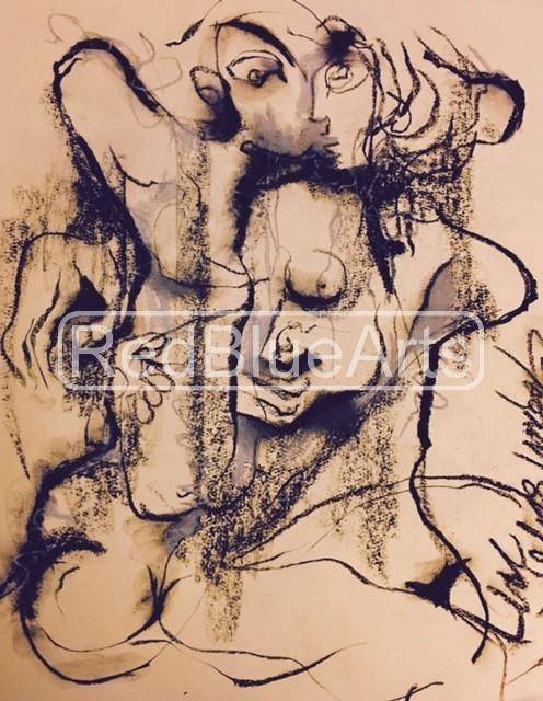 Buy Pursuit of Love (73) Painting the original Charcoal on Paper artwork by Indian-American artist Gopaal Seyn | RedBlueArts.com