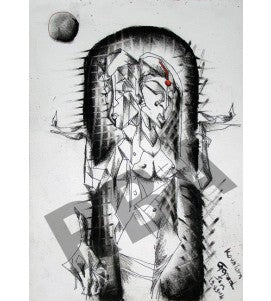 Buy Worship Painting the original Ink and Charcoal on Paper artwork by Indian-American artist Gopaal Seyn | RedBlueArts.com