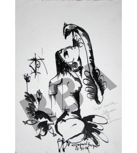 Buy The Tube Well Painting the original Ink, Charcoal and Pastel on Paper artwork by Indian-American artist Gopaal Seyn | RedBlueArts.com
