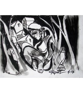 Contemporary Indian Art Houston | Charcoal Sketch | Gopaal Seyn