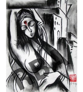 Buy Fatigue Painting the original Ink and Charcoal on Paper artwork by Indian-American artist Gopaal Seyn | RedBlueArts.com