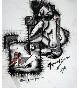 Buy Missing her Presence Painting the original Ink and Charcoal on Paper artwork by Indian-American artist Gopaal Seyn | RedBlueArts.com