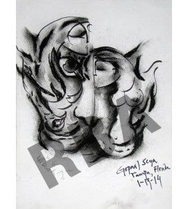 Buy The Eye of the Tiger Painting the original Ink and Charcoal on Paper artwork by Indian-American artist Gopaal Seyn | RedBlueArts.com