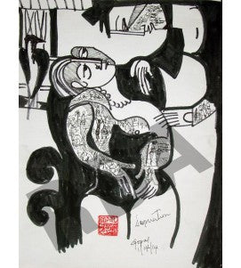 Buy Looking for Her Lover Painting the original Ink and Charcoal on Paper artwork by Indian-American artist Gopaal Seyn | RedBlueArts.com