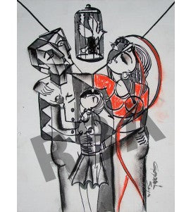 Buy Freedom of a Family Painting the original Ink, Charcoal and Pastel on Paper artwork by Indian-American artist Gopaal Seyn | RedBlueArts.com