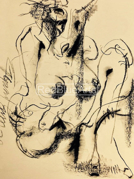 Buy Unicorn Painting the original Charcoal on Paper artwork by Indian-American artist Gopaal Seyn | RedBlueArts.com